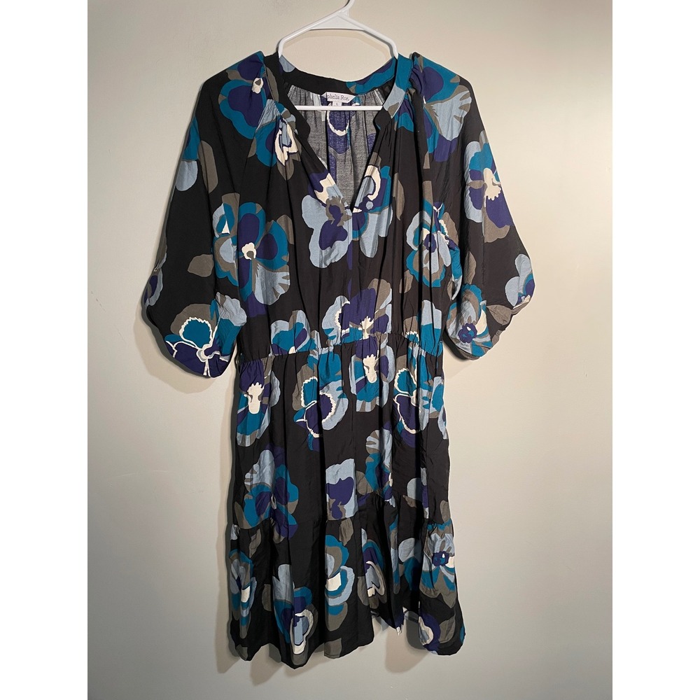 Ophelia Roe Blue Floral‎ Puff Sleeve Mini Dress Size Large NWT
